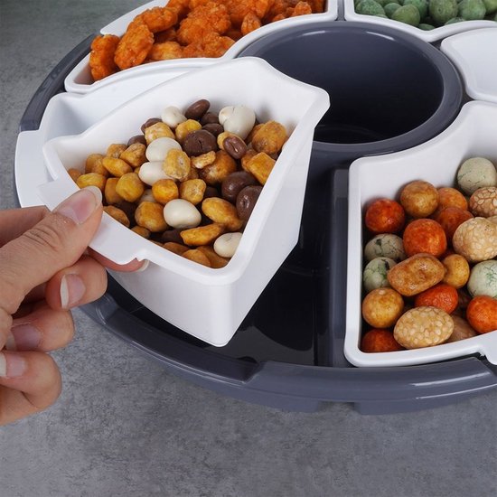 Excellent Houseware Plat de service - gris - compartiment et couvercle - plastique - 33 x 9 cm