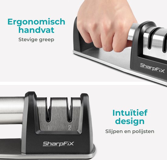 SharpFix 2-in-1 Couteau à aiguiser - Aiguisoir anti-dérapant pour couteaux - Aiguisoir pour piercing - Acier aiguisé - Acier inoxydable