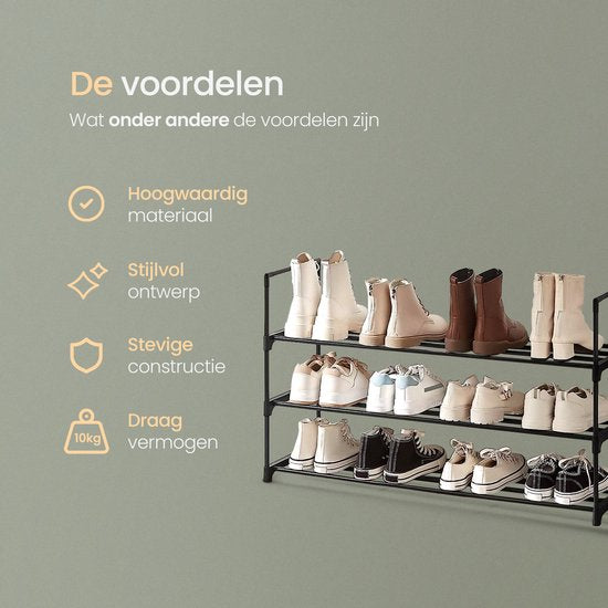 O'DADDY® Shoe Rack 3 Layers - Rack à chaussures - Système de rangement de chaussures - Armoire à chaussures - Rack à chaussures - Armoire à chaussures - Rack de rangement pour 12 à 15 paires de chaussures - Métal noir