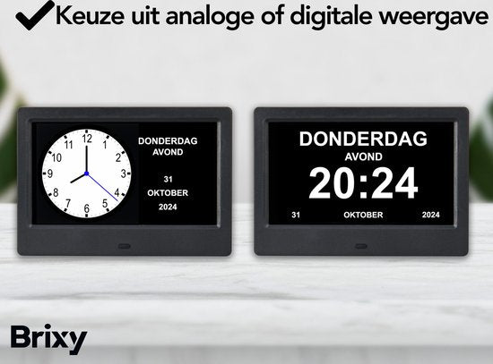Brixy Dementia Clock - 24 fonctions d'alarme - télécommande incluse - fonction d'atténuation automatique - horloge calendrier - noir