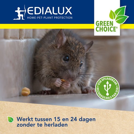 Edialux Ultrasonic Defend répulsif à ultrasons pour souris répulsif pour rats, dissuasion pour rongeurs, son ultrasonique, étanche ip44, rechargeable par usb, intérieur et extérieur, jardin, abri, cave, 15-24 jours d'autonomie, portée de 80m².