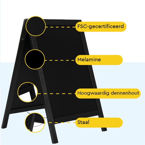 BRASQ Chalkboard noir - 55x 85 CM - Tableau noir - Enseigne publicitaire - Enseigne de trottoir - Double face - Pour l'intérieur et l'extérieur - Hospitalité