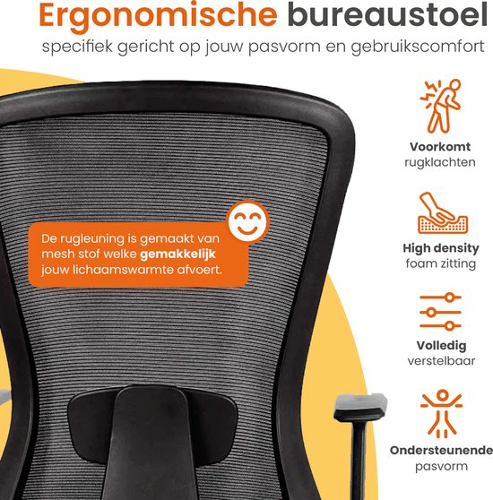 Goliving Ergonomic Office Chair - Chaise de bureau - réglable - sur roulettes - pour adultes - NEN-1335 - noir