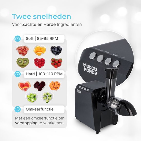 Goodforce Powerful Slowjuicer - Presse-agrumes - Presse légumes et fruits - Avec réservoir à pulpe et à jus - Extracteur de jus - Valeur nutritionnelle maximale