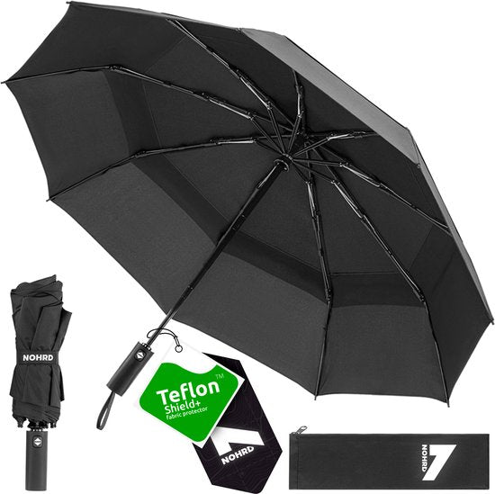 Parapluie tempête Nohrd - Noir - Parapluie pliable - Perméable au vent - 140 km/h - Parapluies tempête - Pliage et dépliage automatique - Parapluies - Housse de protection incluse