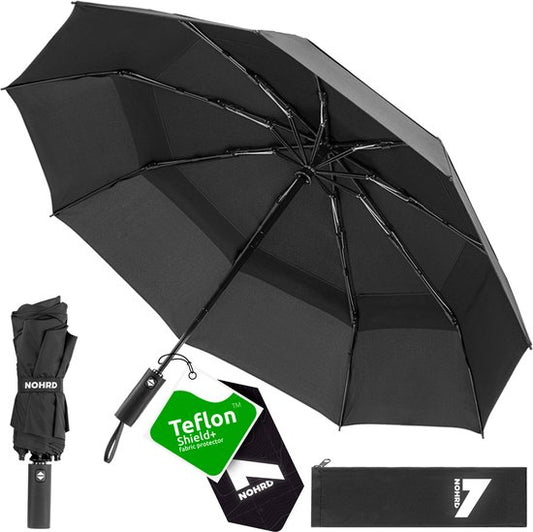 Parapluie tempête Nohrd - Noir - Parapluie pliable - Perméable au vent - 140 km/h - Parapluies tempête - Pliage et dépliage automatique - Parapluies - Housse de protection incluse