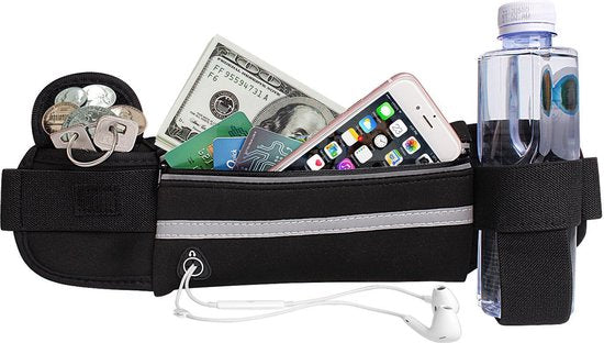 Ceinture de course Garpex® - Sac banane - Support de téléphone pour la course - Sac de course - Sac banane pour femmes et hommes - Course à pied - Taille unique - Noir