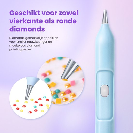 Rubye® - Stylo de peinture électrique pour diamants - Avec technologie d'aspiration - Rechargeable via USB-C - Confortable à utiliser - Pour pierres rondes et carrées - Bleu