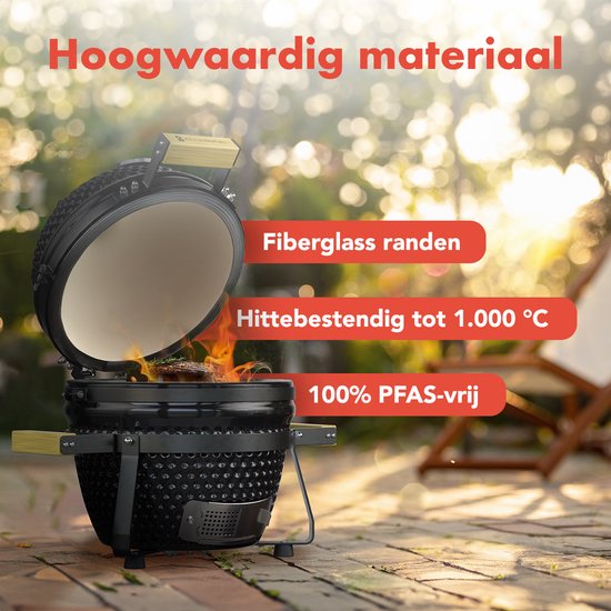 KitchenBrothers Kamado BBQ - 13 Inch Charcoal Barbecue - 27⌀ cm - Deluxe Set - Egg BBQ with Accessories including Cover - Noir