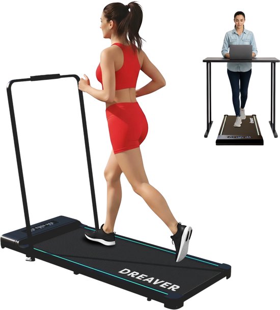 2-en-1 Tapis de course pliable Dreaver - 1-10km/h - Comprend un tapis de protection et un livre électronique - Tapis de marche - Pour la maison - Électrique - Pliable - noir