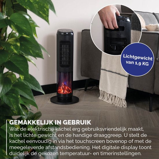 BREND BR-2222 Réchaud électrique avec chauffage d'ambiance et thermostat 18-45 °C - Réchaud à ventilateur en céramique - Chauffage avec fonction Swing - Minuterie - Noir