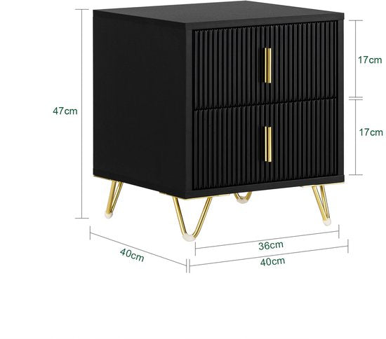 SoBuy Table de nuit 2 pièces avec 2 tiroirs - Table d'appoint - Table d'appoint pour canapé - Table basse - Table de chambre - Table de lit avec 2 tiroirs pour le salon, la chambre, le bureau, Noir, 40x40x47cm, FBT115-SCHx2