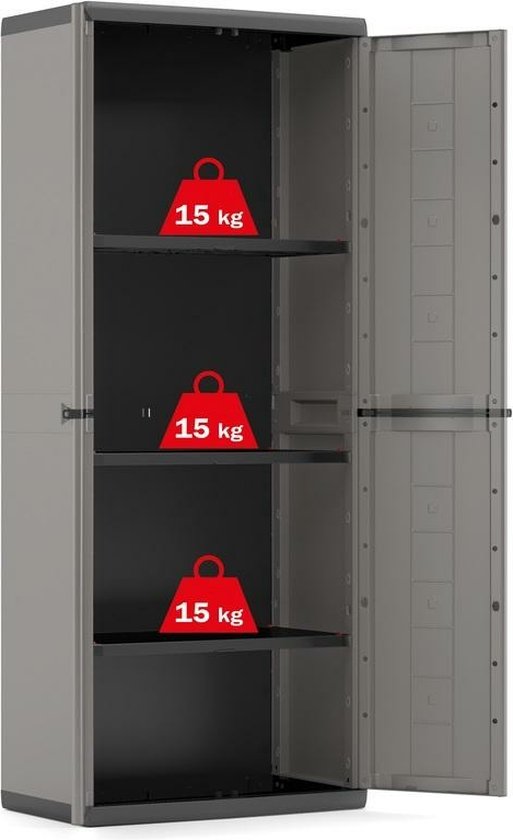 Armoire haute Jolly - 3 étagères - 68x39x166 cm - gris foncé/noir