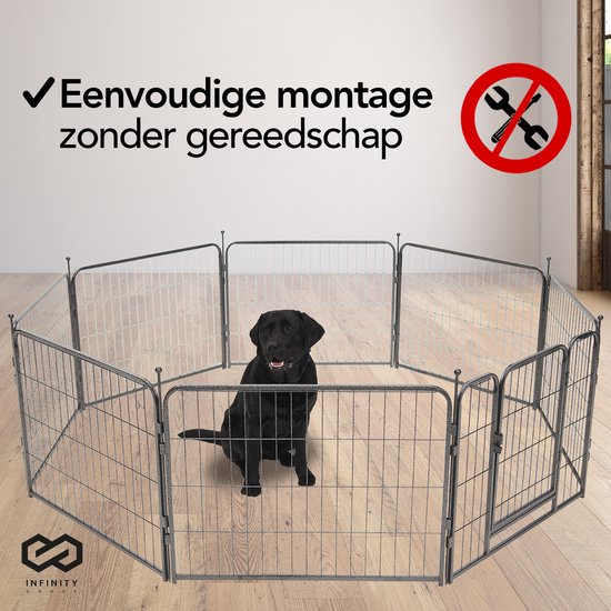 Infinity Goods Hondenren - Puppyren - 8 Panelen - 60 x 80 CM - 480 CM Omtrek - Opvouwbaar - Met Deur - Staal - Zwart