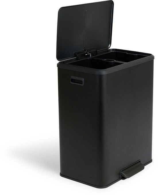 Umuzi Cleaning Double Waste Bin - 60L - Poubelle à pédale - Soft Close - 53x38x66 - Noir mat