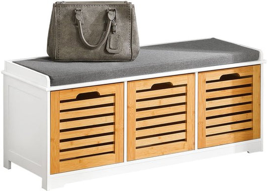 SoBuy Banc à chaussures avec coussin d'assise pour entrée ou salon, 3 paniers amovibles, 105x43x35 cm, FSR23-WN