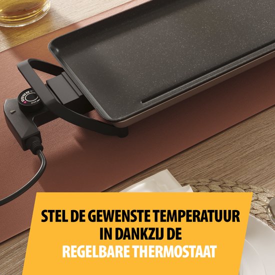Tristar Grill Plate BP-2670- Gril de table XL : 100 x 23 cm - Pour l'intérieur et l'extérieur - Sans BPA - Gril gourmet pour la table - 10 à 12 personnes - Avec thermostat réglable - Revêtement antiadhésif - Noir