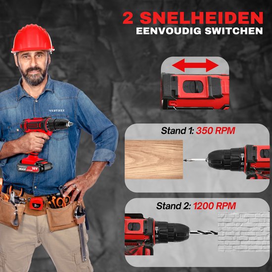 VERTREX Accu Screwdriver 18V - Perceuses sans fil - Perceuses sans fil - Perceuses - 2 batteries incluses