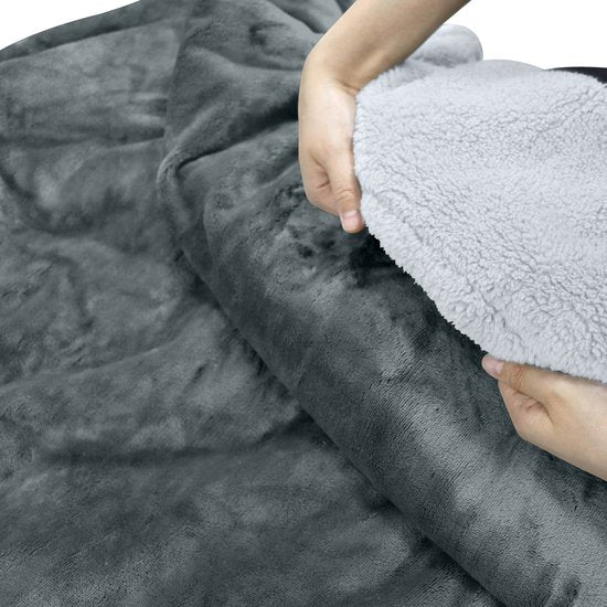 STAUS&BACH Couverture électrique 3XL - Couverture supérieure pour 2 personnes - Couverture chauffante double face en polaire Sherpa - Gris anthracite - 180x160 cm PowerNap