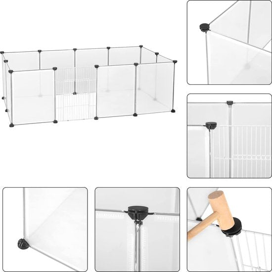 EUGAD Parc en plastique pour lapins et cochons d'Inde, enclos de 12 planches (35x45cm/ planche), parc à hamster transparent, BHT 145x46x75cm