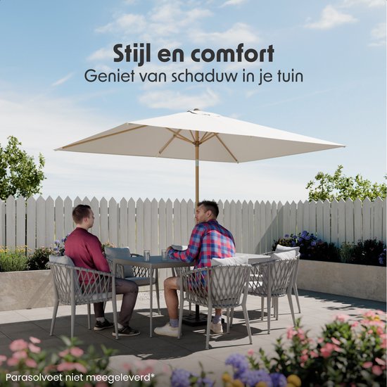 LifeGoods Parasol - Jardin - 270x180cm - 30° inclinable - Imperméable - UPF50+ - Revêtement en bois - Crème
