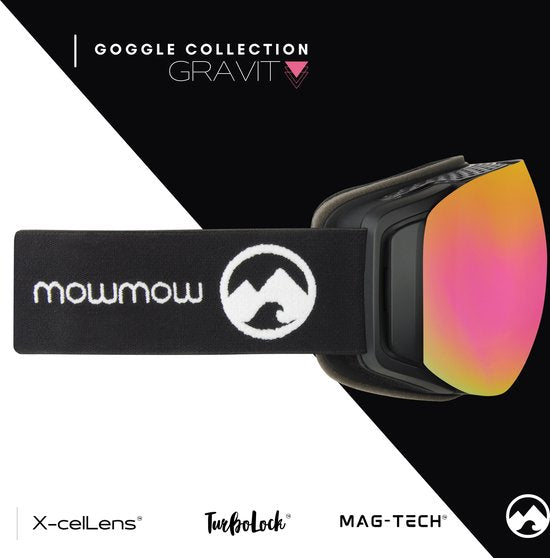 MowMow Lunettes de ski GRAVITY + lentille supplémentaire - magnétique - Bio-Frame - R-Strap - UV400 - Unisexe