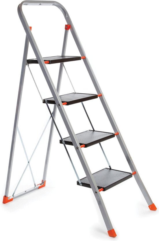 Escabeau Toolland Stepix, 4 marches, pliable, échelle de maison avec poignée haute, pieds antidérapants et marche antidérapante sur les deux marches, revêtement époxy, métal, capacité de charge jusqu'à 150 kg