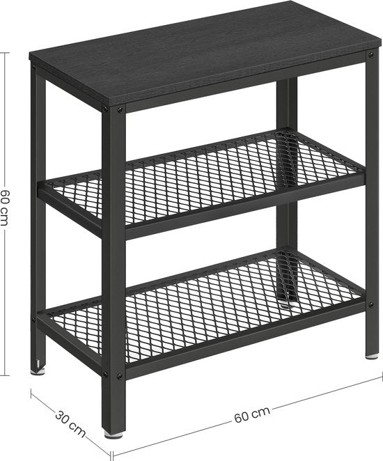 O'DADDY® Table murale - Table d'appoint industrielle - avec 2 étagères en filet - Table d'appoint 60x30x60 cm - Table de salle - couleur noir/gris foncé