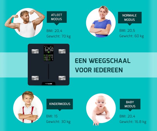 FITAGE Pèse-personne LED Digital - Pèse-personne intelligent avec analyse corporelle 17x - Pèse-personne - FITAGE App