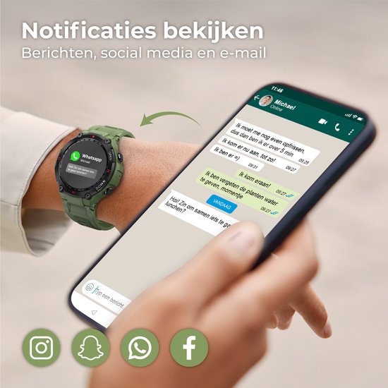 Nuvance - Montre intelligente pour l'extérieur - IP67 Waterproof - Bluetooth Smartwatch pour femmes et hommes - Smartwatches - Montre de sport avec podomètre, compteur de calories, somnomètre - Convient à tous les smartphones - Vert