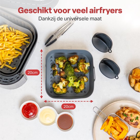 AoraKitchen Plateaux pour friteuse en silicone - 20cm - 5 pièces - Accessoires pour friteuse - Moufles et pinces inclus