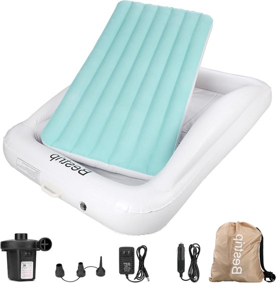 Lit gonflable pour enfants avec pompe électrique et protection contre les chutes - Lit de voyage 2 en 1 pour enfants 157 x 96 x 30 cm
