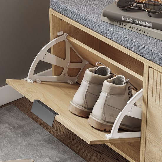 SoBuy - Banc à chaussures avec rangement - Chêne clair - 100x24x50 cm - 2 portes - Charge max. 237 kg