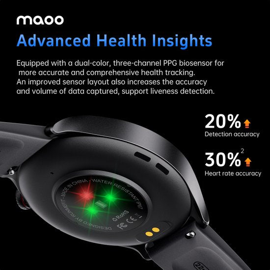 Maoo GTR Series 2 Smartwatch Homme - Acier inoxydable et bracelet TPU - Podomètre - Moniteur de fréquence cardiaque - Moniteur de sommeil - Multisport - Convient à Android et iOS - Noir
