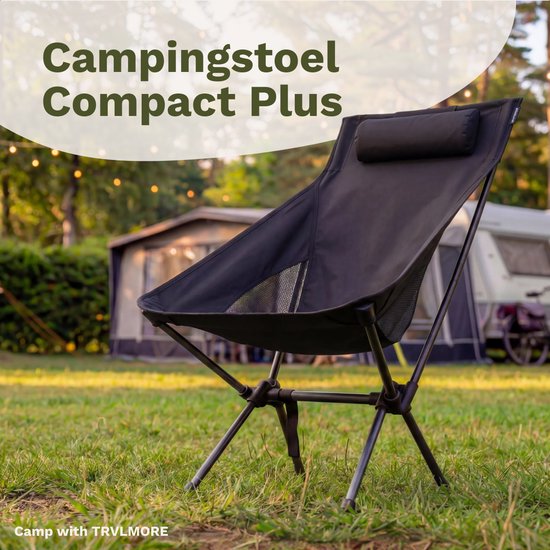 TRVLMORE Chaise de camping - pliable - capacité de charge 120KG - sac de transport inclus - chaise pliante - chaise de pêche - chaise de camping - chaise pliante - noir
