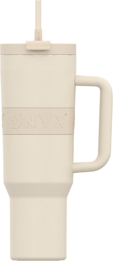 ONYX Bouteille à boire avec paille 1,2 litre - Bouteille d'eau pour enfants et adultes - Tasse thermos - Tasse de voyage - Boire pour la motivation - Tasse à boire pour l'école - Beige