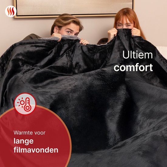 Couverture électrique Seranova 3XL - Fils chauffants supplémentaires - Modèle Premium - 200x180 cm - Couverture chauffante pour 2 personnes - Sherpa polaire double face - Gris