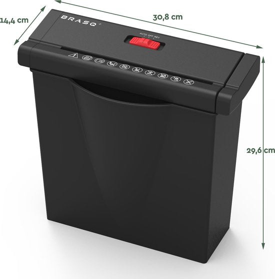 BRASQ Déchiqueteuse de papier avec bac noir - 7 litres - Déchiqueteuse de papier pour la maison et le bureau - P2 - bandes de 6 mm - 6 feuilles