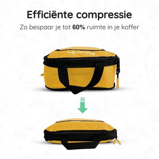 Cubes de compression Volcan - Organiseur de valise - Avec zips de compression - Sac à dos et valise - Lot de 4 - Ocre