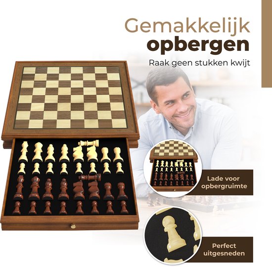 Windsor Luxury Chess Board - avec pièces - 35 cm - Annotations - Jeu d'échecs - Jeu d'échecs magnétique - Jeu d'échecs - Bois