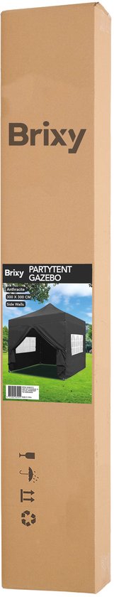 Brixy Party Tent - pliable - facile à monter - 3x3m - étanche - pavillon avec parois latérales - sac de transport inclus - noir