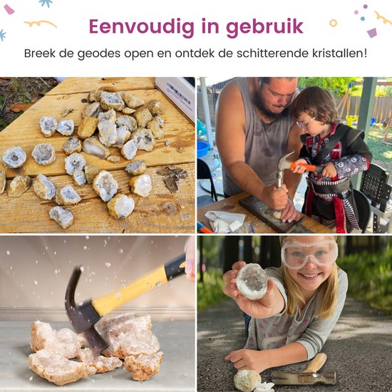Partizzle 25x Géodes en pierres de Rhin brutes - Faites vos propres assemblages ouverts - Faites des cristaux / pierres précieuses des minéraux - Cadeaux à partager pour les enfants - Grabbelton Treat Gifts - Medium 2/4 cm