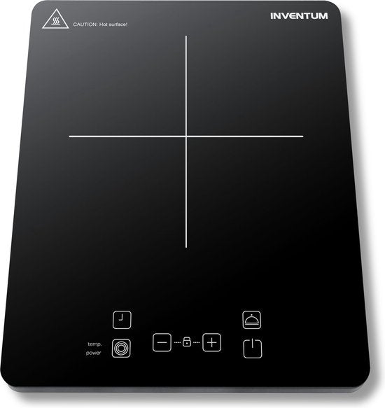 Inventum KI120T - Plaque de cuisson à induction - 1 zone de cuisson - 2000 watts - 10 positions - Poêle 15 à 20 cm - Minuterie - Sécurité enfants - Noir