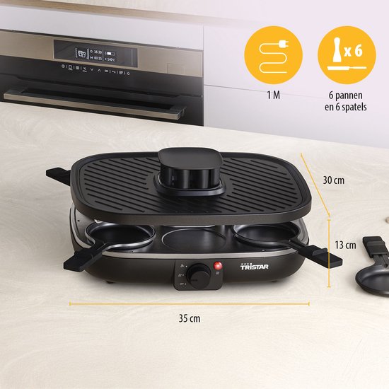 Tristar Gourmet Set - RA-2760 Clean Air - Hotte aspirante encastrable - 1100W - Gril 6 personnes - Noir