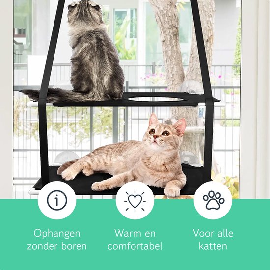 Hamac de fenêtre - Double couche - Avec ventouses - Poids de transport 20kg - Hamac pour chat - Hamac pour chat - Lit pour chat - Coussin pour chat - Banc pour chat - Panier pour chat - Fenêtre - Hamac pour chat Fenêtre - Noir - Radiateur