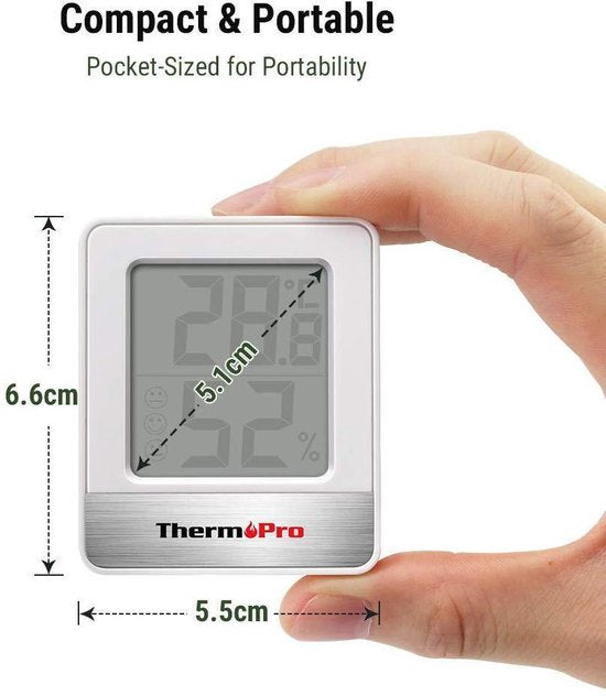 Thermomètre hygromètre Thermo Pro Tp49 - 7×6×2 cm - 2 en 1 - pile AAA - Blanc