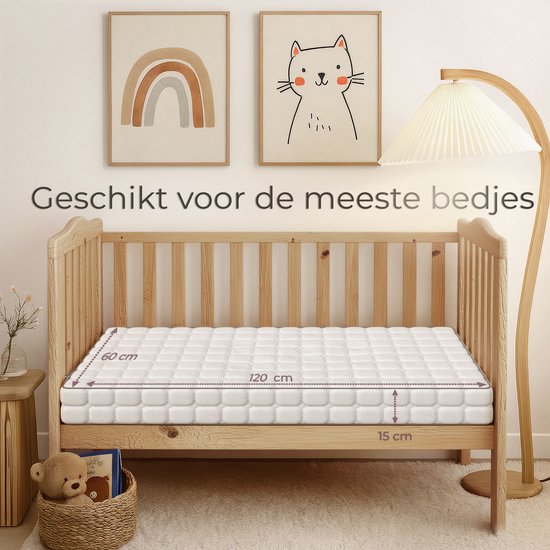 CozySense® Baby Mattress 60x120 - Lit bébé - Pour les bébés et les jeunes enfants - Housse 100% coton - Imperméable et hypoallergénique - Mousse à mémoire de forme au gel réduisant la pression