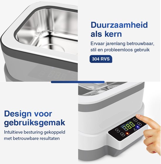 Samako Ultrasonic Cleaner PowerWave - Appareil de nettoyage - Bain à ultrasons - Lunettes - Bijoux - Montres - Brosse à maquillage - 1200 ml