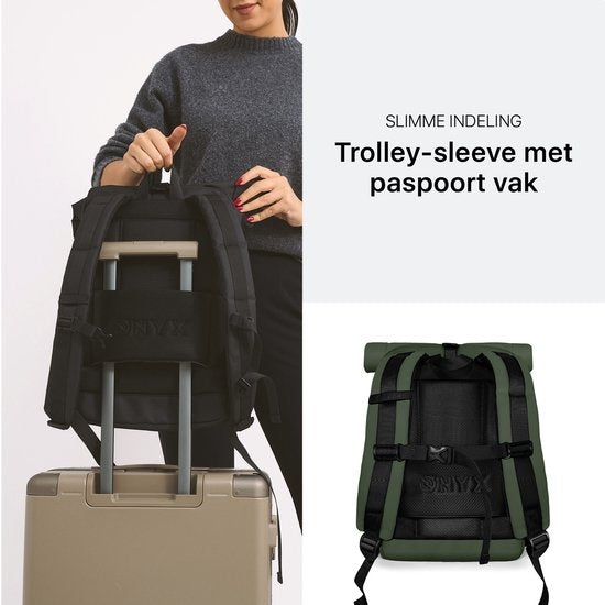 ONYX Rolltop PRO Backpack 20 à 30L - Avec compartiment pour ordinateur portable - Sac à dos ajustable - Sac de voyage - Imperméable et durable - Vert forêt