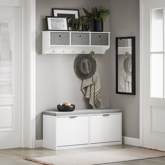 SoBuy FSR147-W Shoe Bench - Banc de rangement blanc avec 2 rabats et coussin
